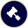 Here's an alt tag for the image: `Judge's gavel in a dark blue circle`